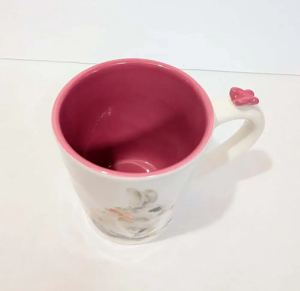 Pier 1 Easter Bunny Mug with Butterfly on Handle and Pink Interior